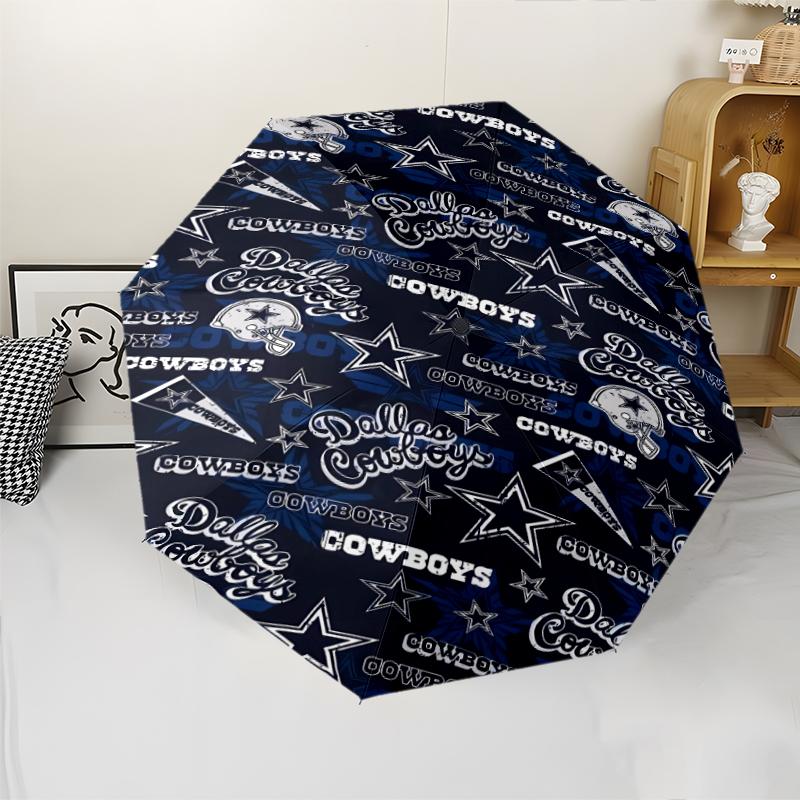Dallas Cowboys Print Automatic Umbrella, 8 Rib Iron Frame, Plastic Handle, Suitable for Outdoor Travel &Daily , Ideal Gift