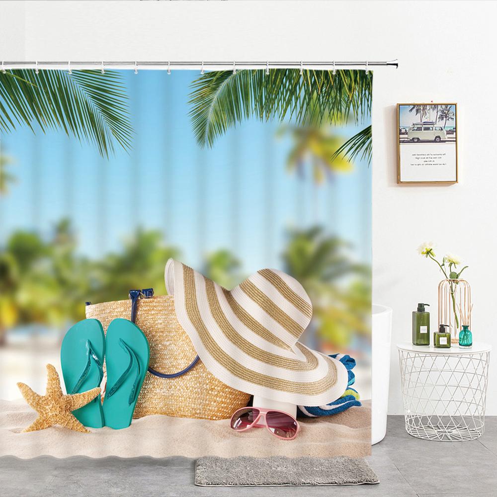 High Quality Sea Beach Shell Printed Shower Curtains starfish Bath Curtain Screen Waterproof Products Bathroom Decor with Hooks