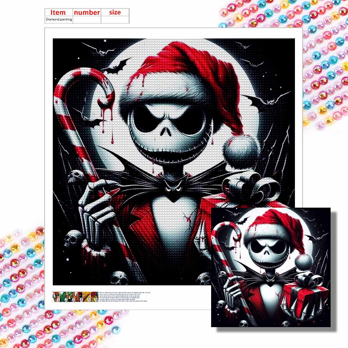 

5D DIY Diamond Painting Decorative Christmas Skeleton Full Round Drill Scenery Diamond Embroidery Cross Stitch Kits Home Decor Gift Round 20x20cm