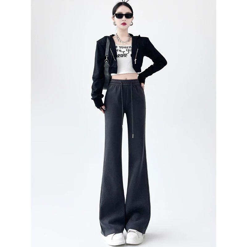 

Women s High Waist Slimming Bell Bottom Sweatpants - Retro Micro Flare, Petite American Style for Autumn/Winter 2025. Dark Gray (Thin)