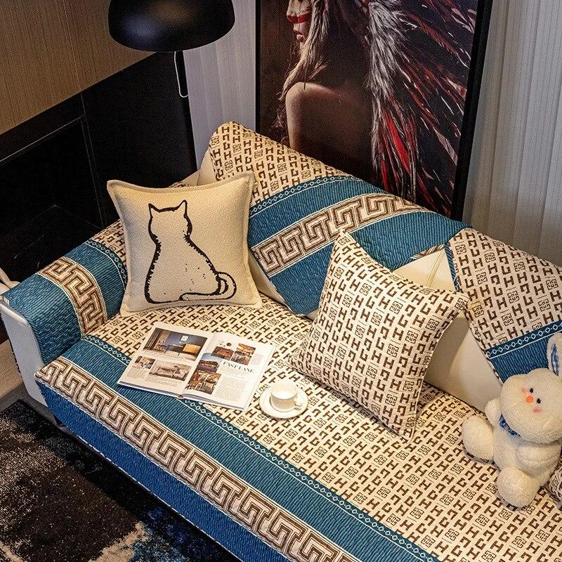 Four Season Universal Cartoon White Non-slip Sofa Covers for Living Room Cushion Couch Embroidery Soft Fabric