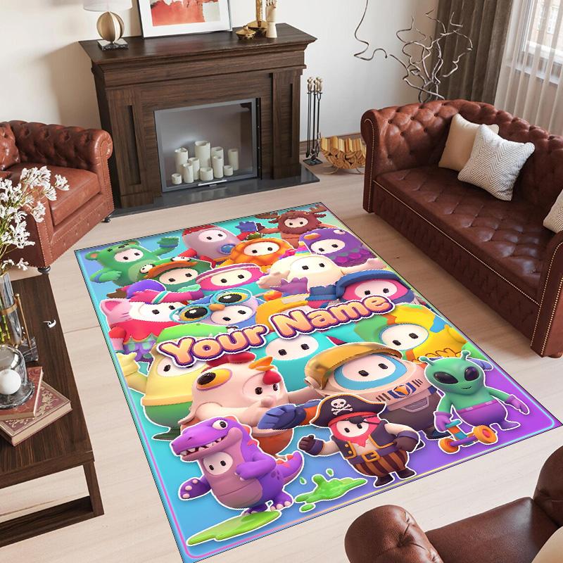 Personalized Crystal Velvet Carpet Custom Name Text,Fall Guys Anti Slip Area Rug For Home Decoration