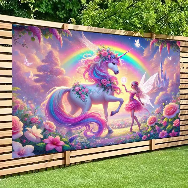 

2D Magical Unicorn Fairy Tapestry, Rainbow Fantasy Wall Hanging 47.2x31.5inch/120*80cm