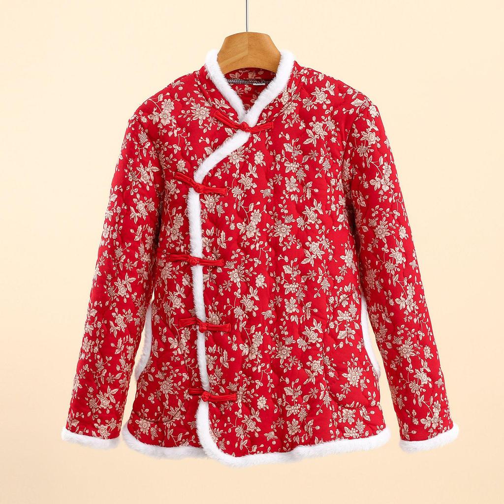 Women's Winter Floral Cotton Vest with Frog Buttons