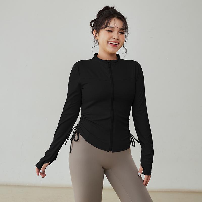 

Женская приталенная куртка с длинным рукавом, воротником-стойкой для бега и йоги - Модный фитнес-топ на молнии для осени/зимы XXL