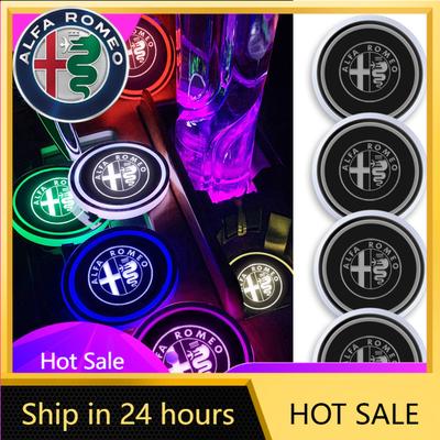 Autoaufkleber Für Alfa Romeo 7 Farben Auto LED Leuchtende Getränkeuntersetzer Auto Untersetzer Matten Für Alfa Romeo Giulia Stelvio Giulietta 1