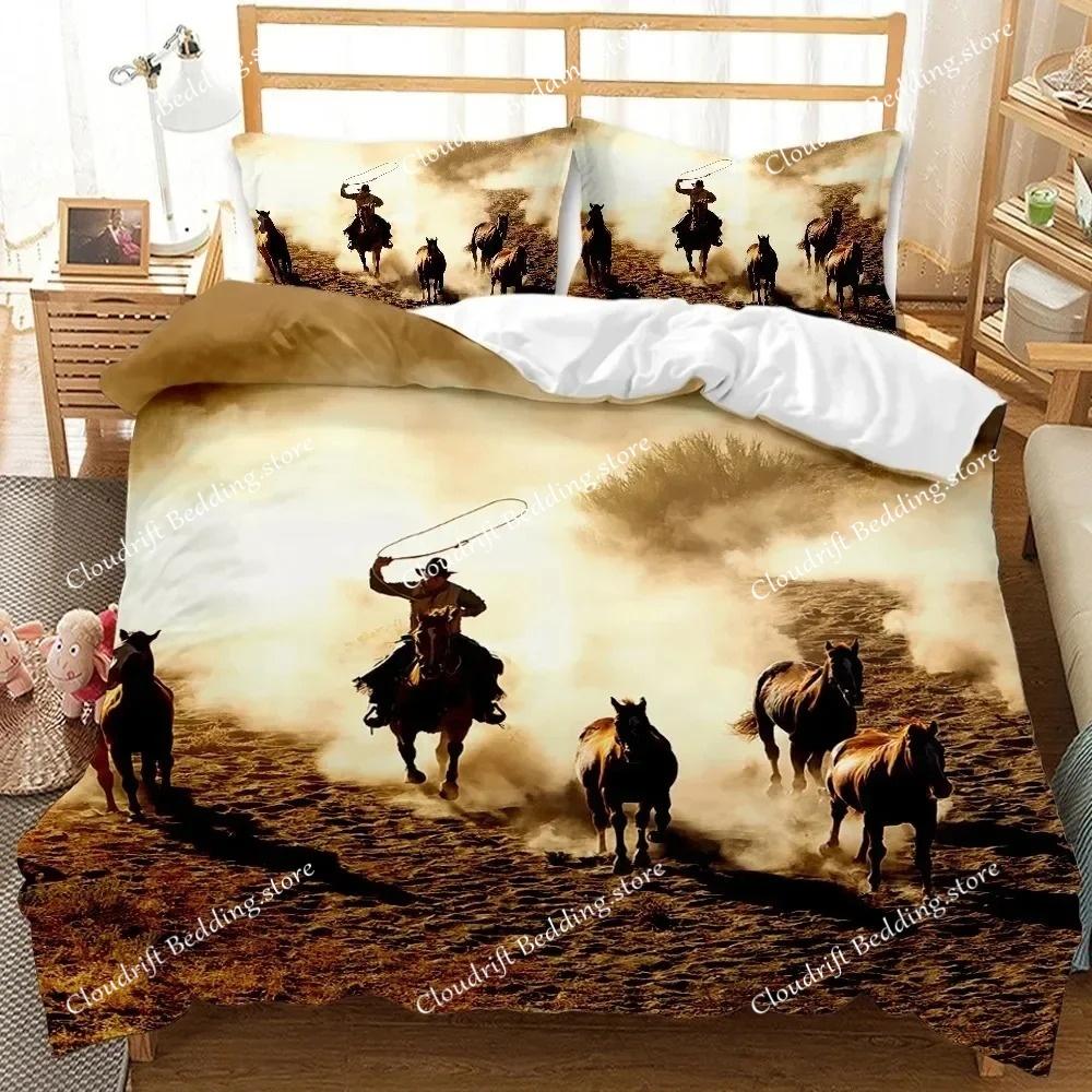 Western Cowboy Sunset Scenery Bedding Set Boys Girls Twin Queen Size Duvet Cover Pillowcase Bed Boys Adult Home Textileextile