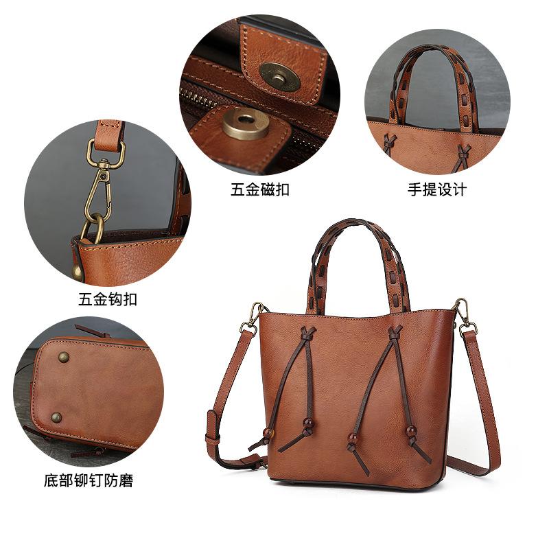 2025 cowhide leather woven tote bags high quality women's top-handle bucket bag designer shoulder crossbody bag small