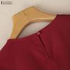 ZANZEA Women Casual Round Neck Stripe Splice Half Sleeve Blouse