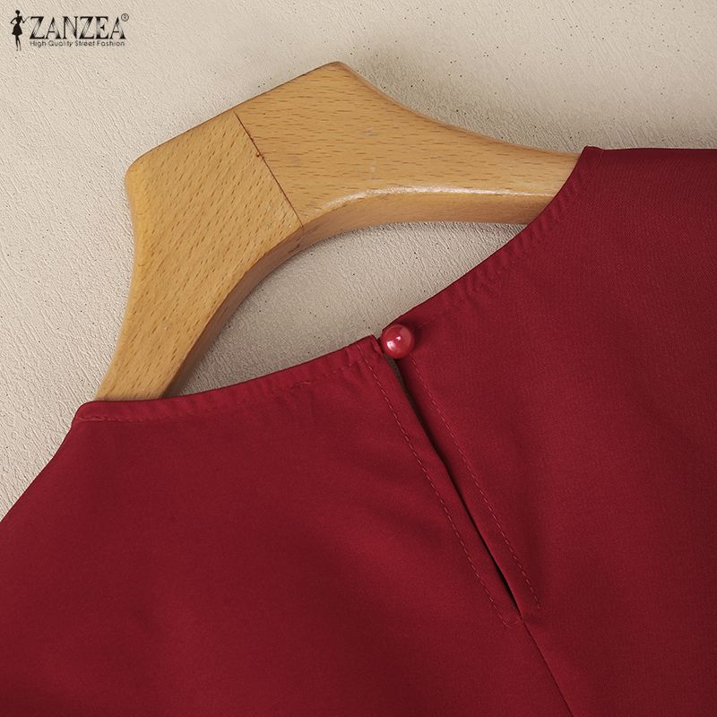 ZANZEA Women Casual Round Neck Stripe Splice Half Sleeve Blouse