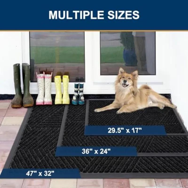Front Door Mat Outside Entrance, Heavy Duty Sturdy Natural Rubber Doormat, Trap Dirt and Moisture, Easy Clean Low Profile Mats