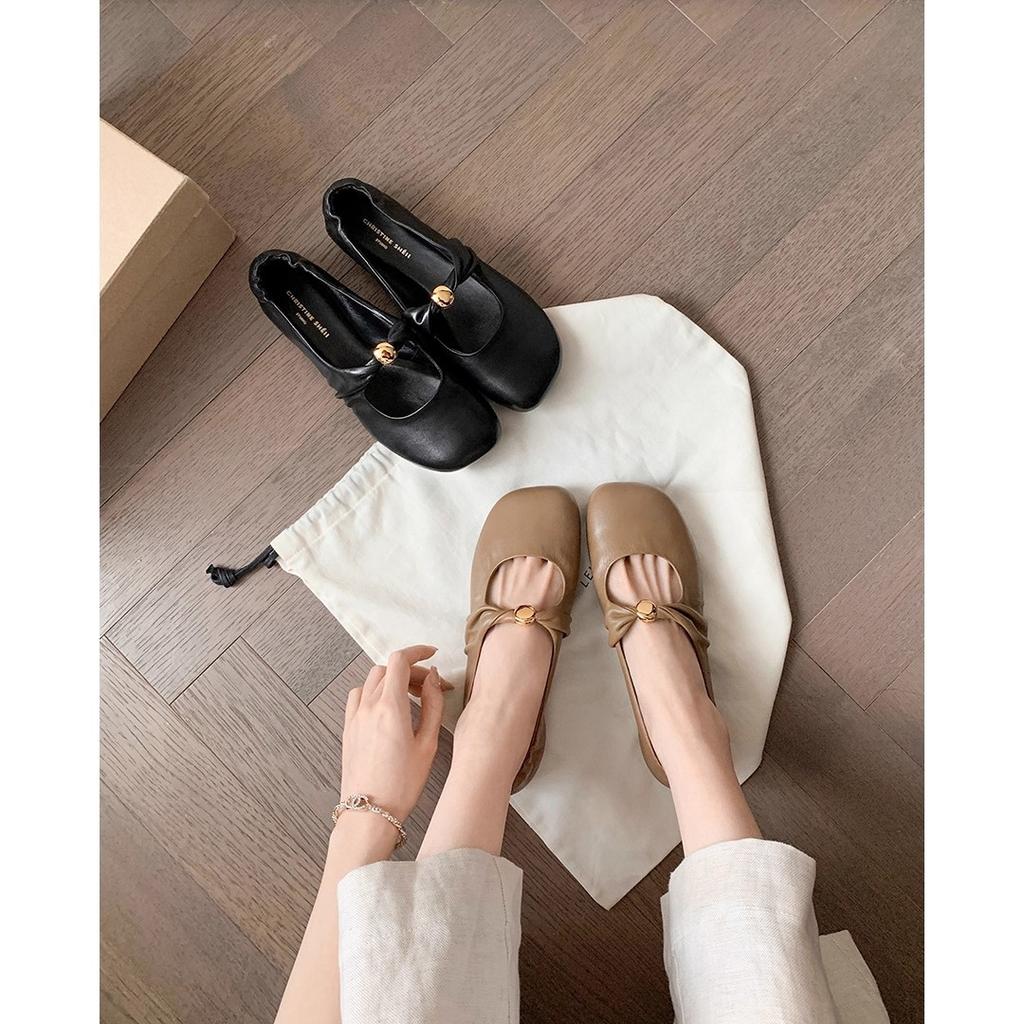 Punkt zweites Haar! Mode vielseitige neue quadratische Kopf plissierte flache Ballerinas Damen Mary Jane Schuhe Oma Schuhe Herbst