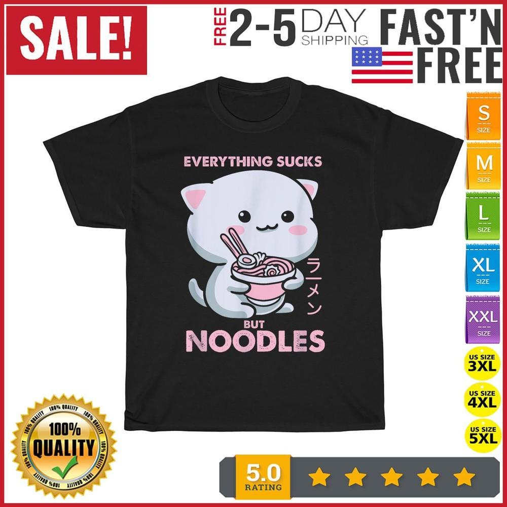 Ramen Shirt Pastel Goth Kawaii Cat Eating Ramen Noodle Otaku T Shirt Men Women