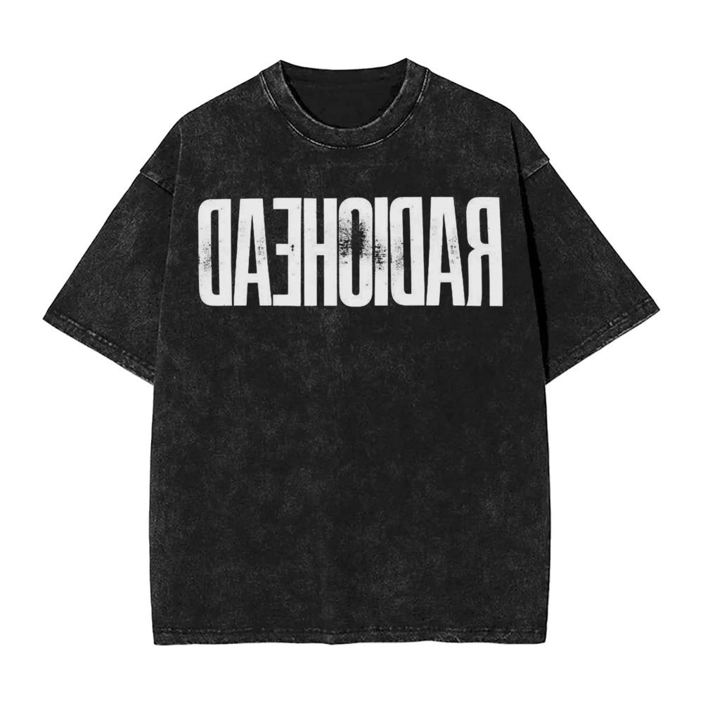 Oversized Acid-Wash Vintage Short-Sleeve T-Shirt Featuring Radiohead Iconic Handshake Graphic Print
