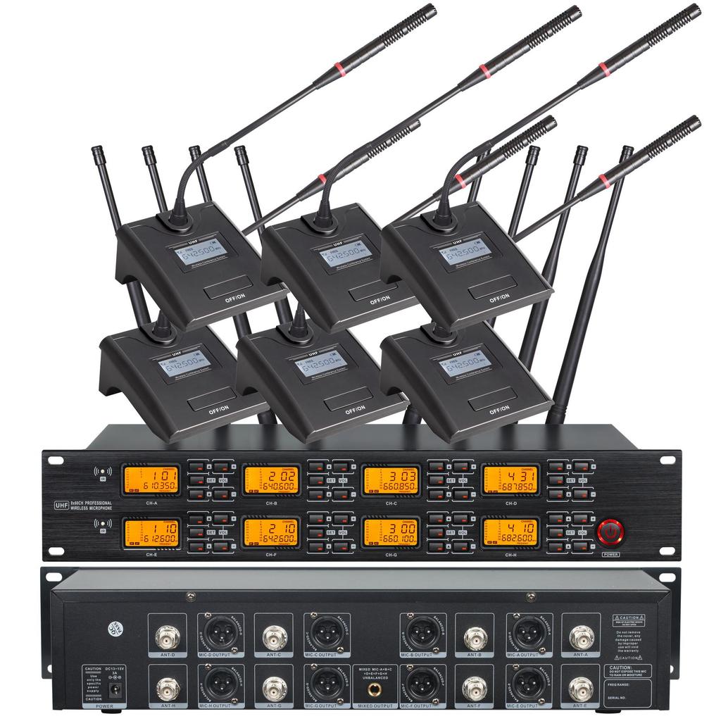 KTV Wireless One-to-Eight Dual-Use Headset/Lavalier FM Short-Shaft Square-Shaft Conference Microphone