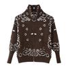 Women Long Sleeve Knit Cardigan Jacket Zipper Decor Geometric Pattern Loose Fit