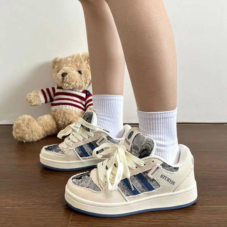 Autumn and winter new retro denim blue high-value versatile student board shoes color matching platform bread shoes women