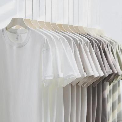 Herren-Sommer-T-Shirt aus schwerer Baumwolle (230 g) mit kurzen Ärmeln – lockerer Rundhalsausschnitt, einfarbig weiß, halbarm, Paar-Stil