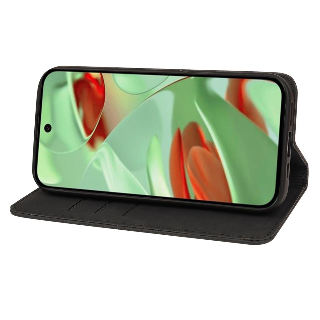 For Google Pixel 9a Case Strong Magnetic Leather Wallet Phone Cover with Striped Texture