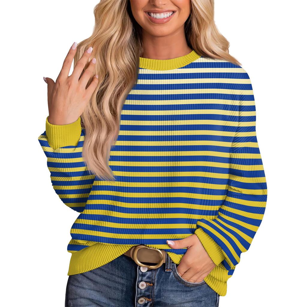 Ladies' Casual Loose Tunic Tops Crewneck Knitted Ribbed Shirts Printing Long Sleeve  Pullover Top