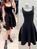 S Brand 2025 Autumn/Winter French Rhinestone U-neck Petite Knit Dress