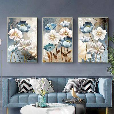 Goldene blaue Blumen Nordic Poster Moderne abstrakte Wand Kunstdruck Leinwand Malerei Wand Bilder für Wohnzimmer Dekoration