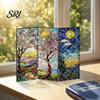Colorful Folding Screen Mini Decorative Stained Glass Effect 3 Panel Divider Acrylic Desktop Office Desk Decoration Ornament for Home Living