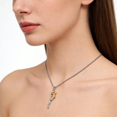 Family Hug Pendant Necklace Adjustable Chain Length Two-Tone Silver Golden Emotional Design Necklace Mother Child Jewelry