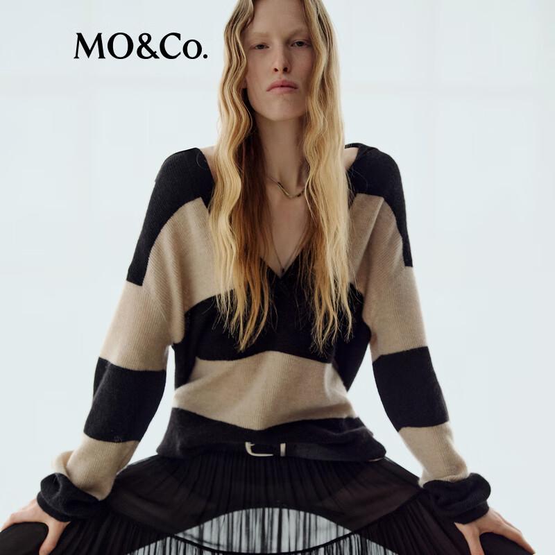 MO&Co. Women's Striped V-Neck Knit Sweater