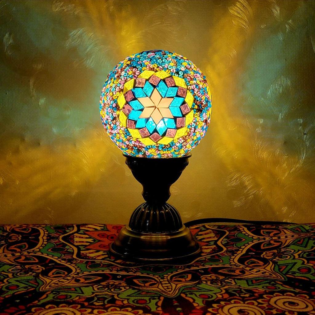 Moroccan Mosaic Bedside Lamp - Ethnic Turkish Round Ball Night Light