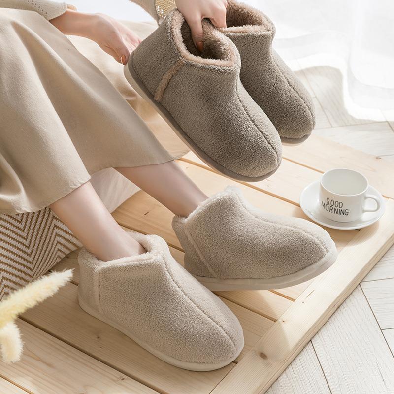 High bag heel cotton slippers autumn and winter new thick-soled household confinement shoes warm winter home indoor cotton shoes women