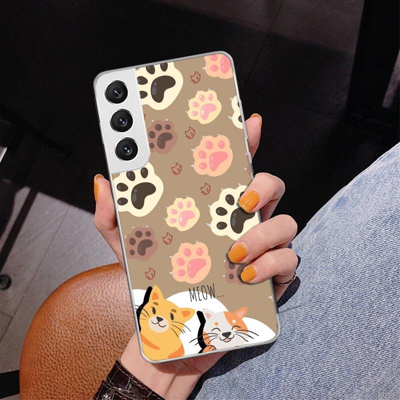 Cat Footprint Funny Paw Cute Phone Case For Samsung Galaxy S24 S25 Edge S26 Ultra S23 S22 S21 Plus S20 FE + Personalized Print C