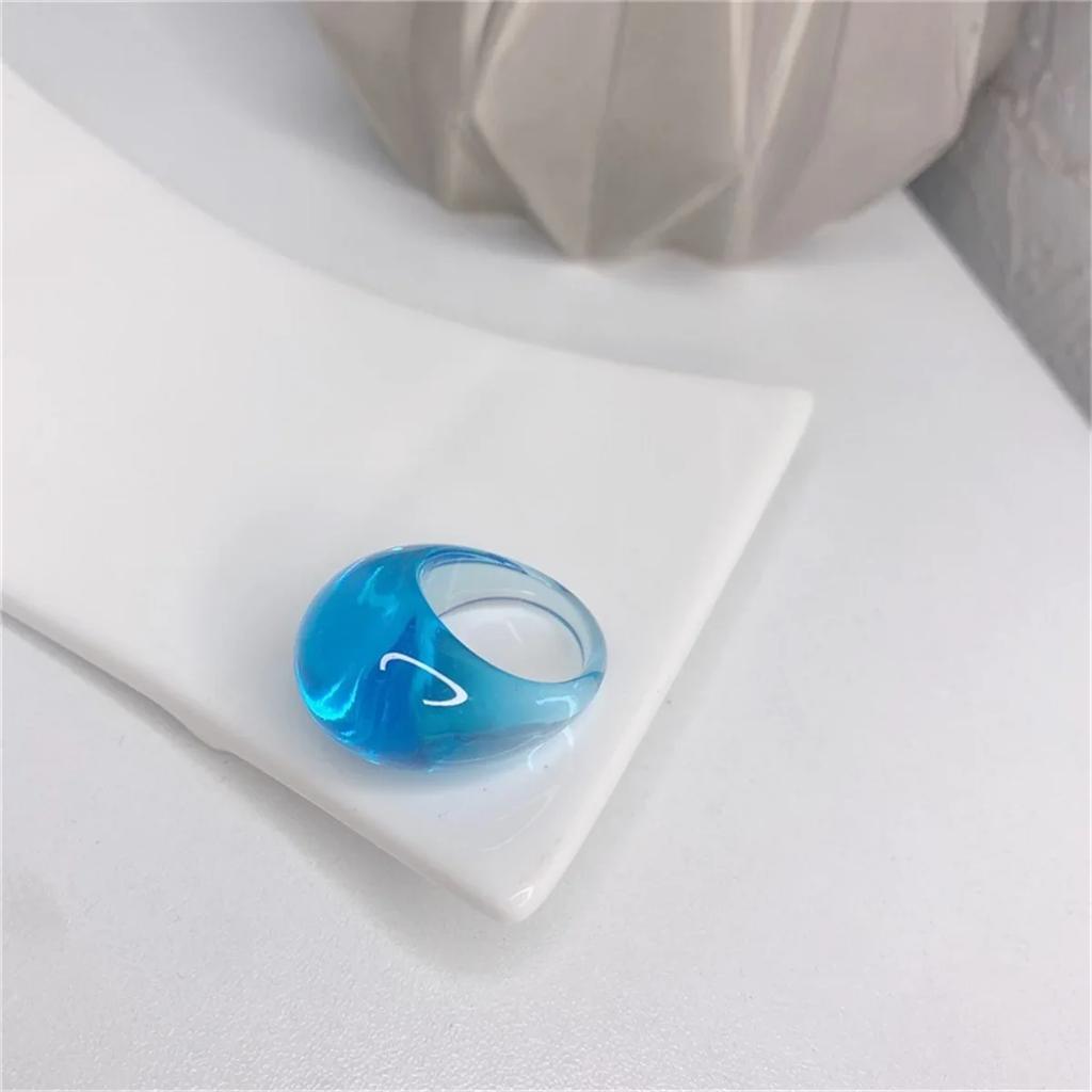 Retro  Cool Colorful Clear Resin Oval Rings Charm Acrylic Water Droplets Shape for Women Girls Travel Summer Popular Jewelry