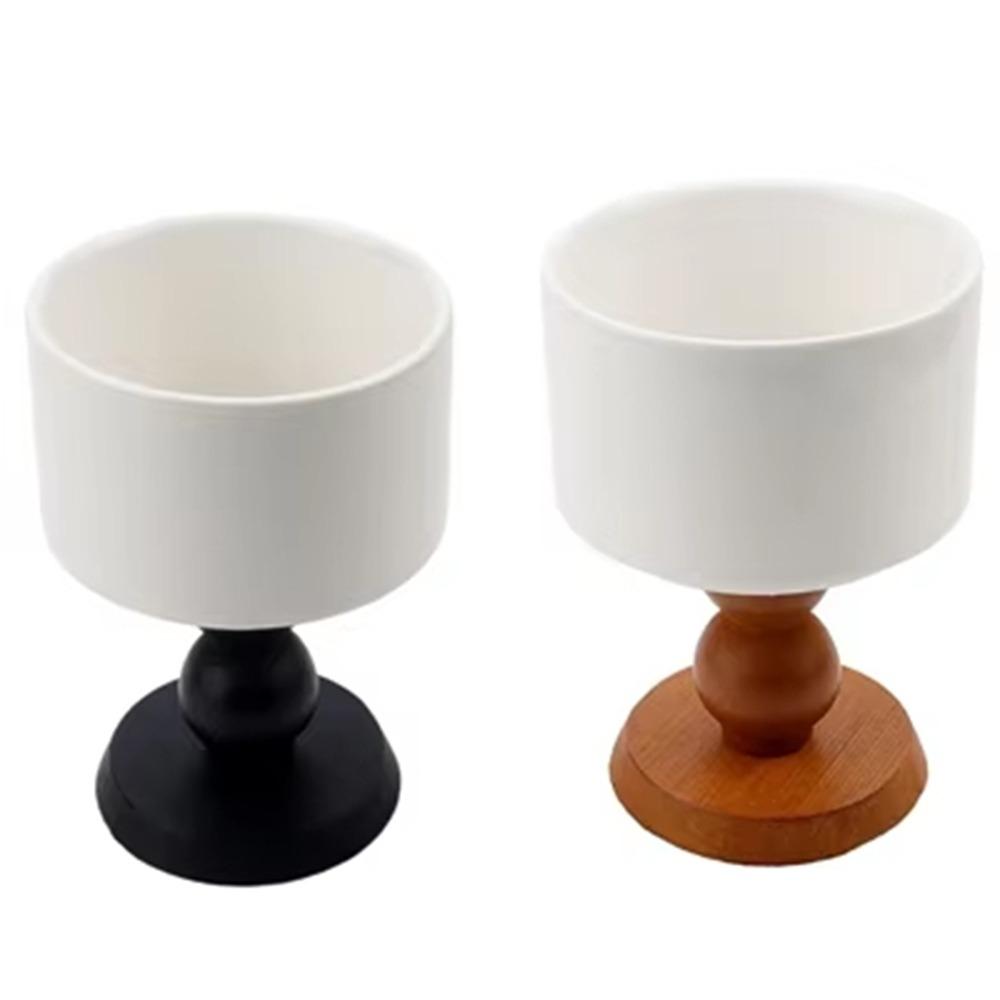 2Pcs Delicate Wood Dessert Bowls Retro Tall Candlestick Stand Vintage Ceramic Goblets  Restaurant