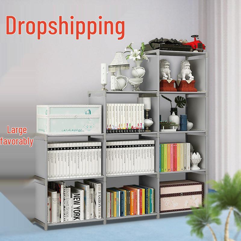 Large Combination Bookshelf: Floor-Standing Storage Rack with Desktop Steel Pipe Shelves for Kids