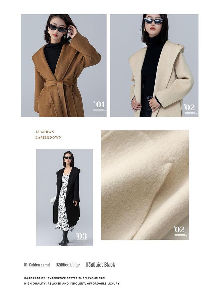 Alpaca Wool Hooded Mid-Length Coat - Autumn/Winter Loose Fit Overcoat