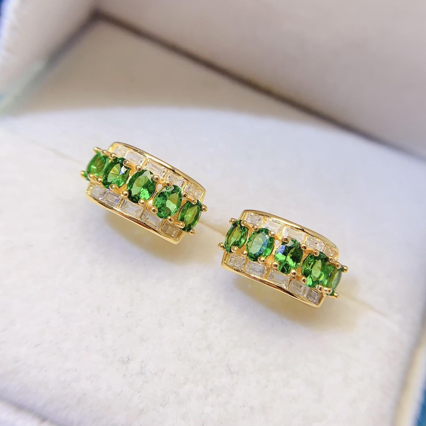 Luxury 925 Sterling Silver 18k Gold Plated Natural Tsavorite Hoop Earrings CMA Certified for Jewelry Boutique Stores золотой