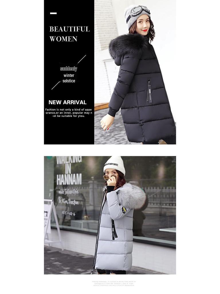 Women's Mid-Length 2024 Winter Cotton Coat with Large Fur Collar - European, American, and Korean Style, Plus Size, Thickened.