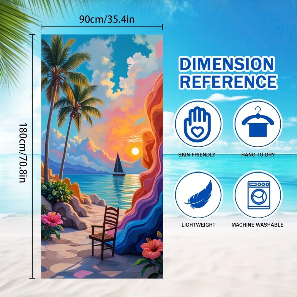 1Pc Tropical Sunset Beach Towel Palm Tree Ocean View Print Vacation Design Quick Dry Soft Microfiber Bath Towel For Women