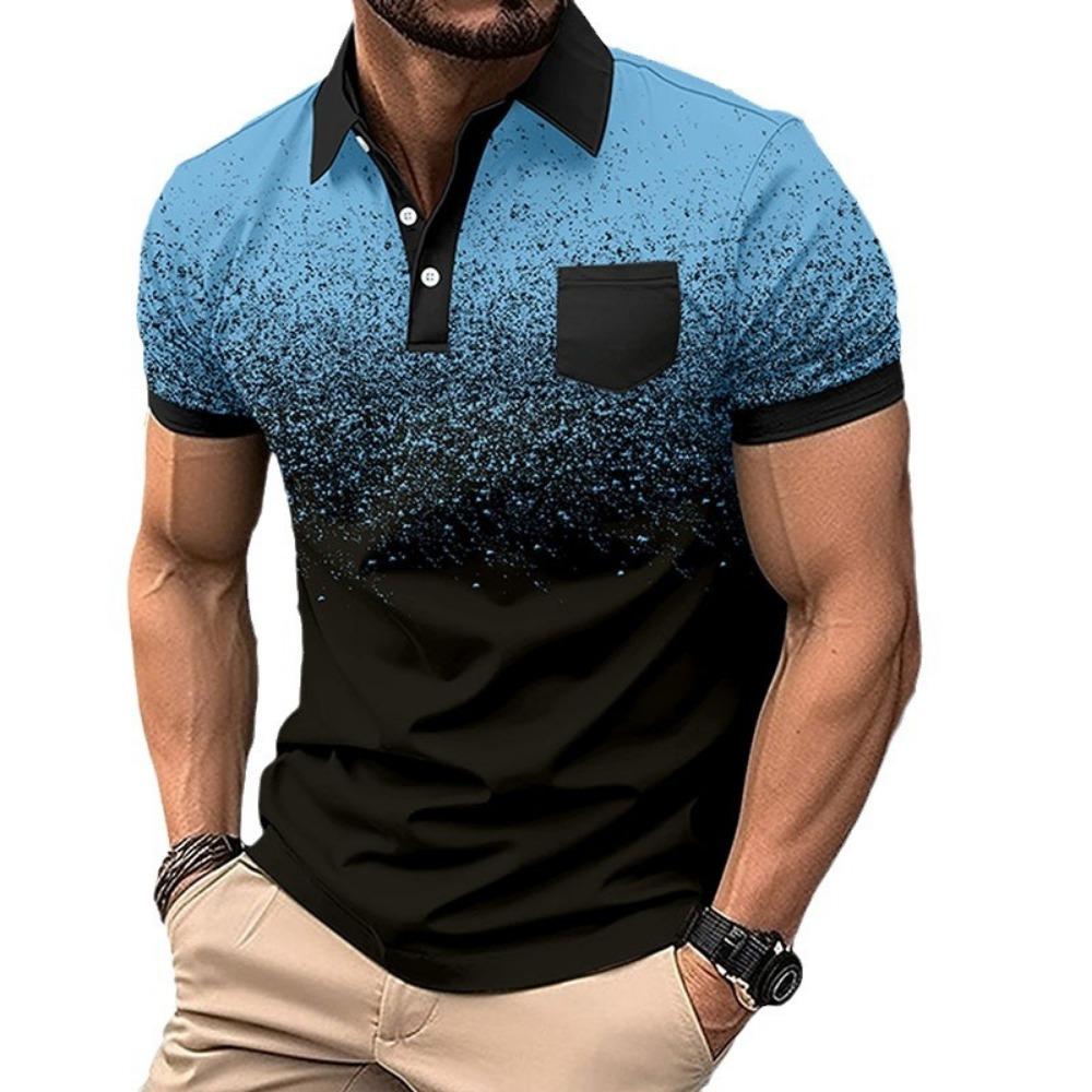 Casual Pocket Button Men's Printed Polo Shirt