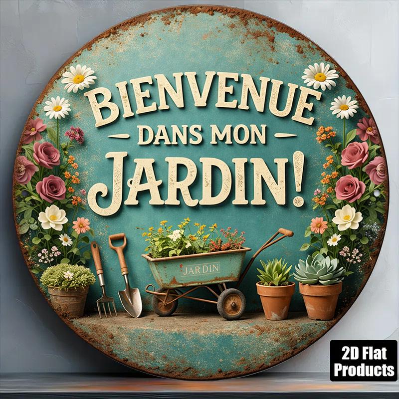 D Flat pc InXCm D Flat Round Sign Vintage Plaque about Welcome to My Garden Garden Decorations Decorative Sig