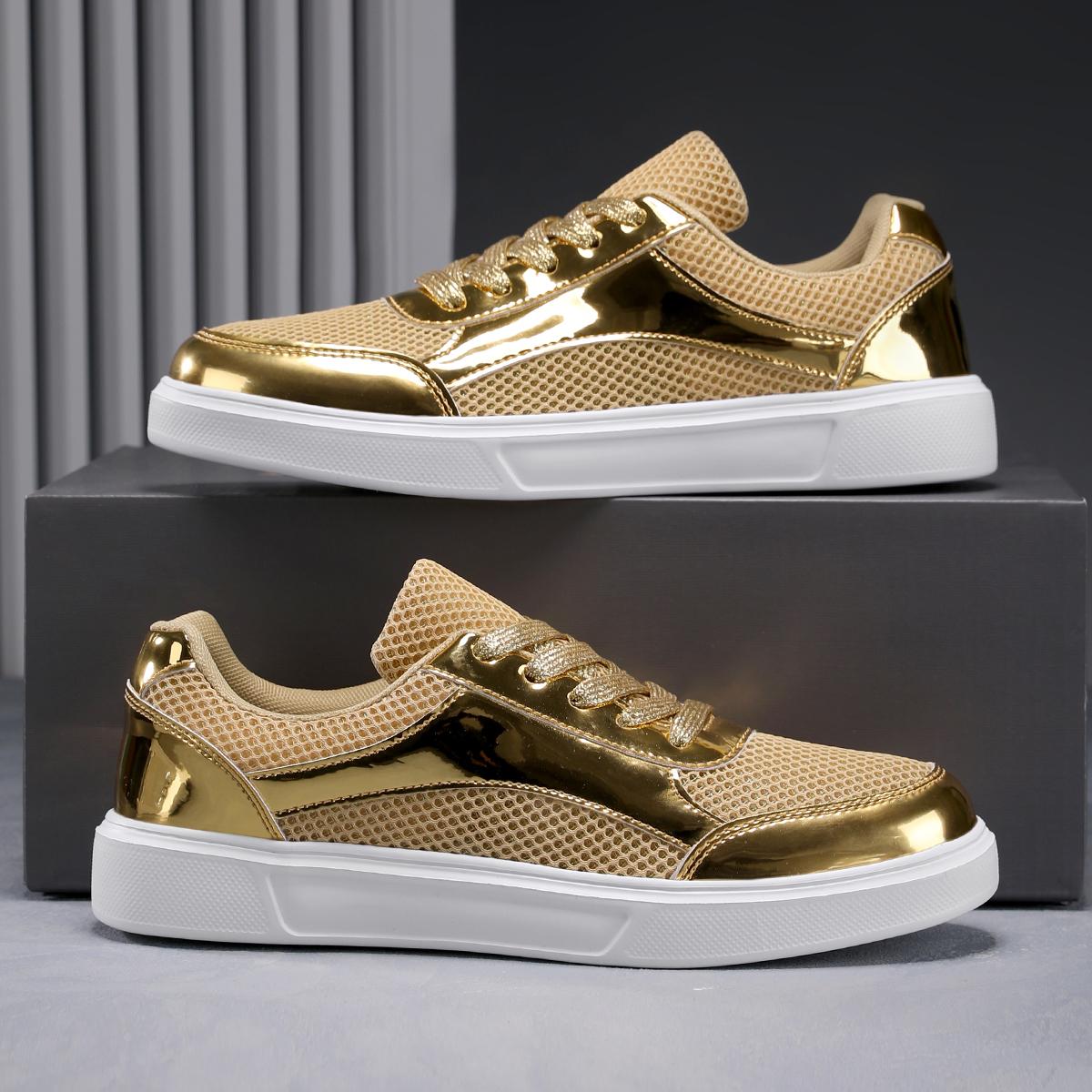 

TUINANLE Женские кроссовки со стразами, женская обувь, сетчатые вулканизированные туфли на толстой подошве, повседневная блестящая обувь 39 золотой