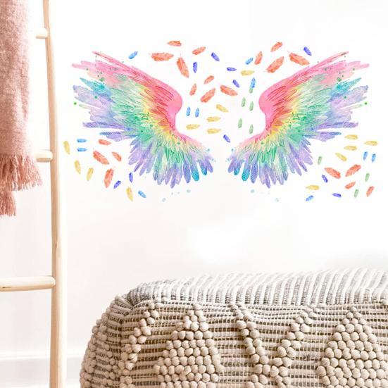 Wall Sticker Vibrant Color Angel Wings Wall Art Decal Creative Removable Sticker for Home Decoration