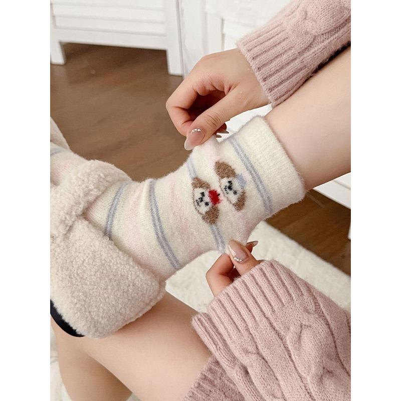 Female Autumn and Winter Thickened Warm Cartoon Cute Tube Cotton Socks