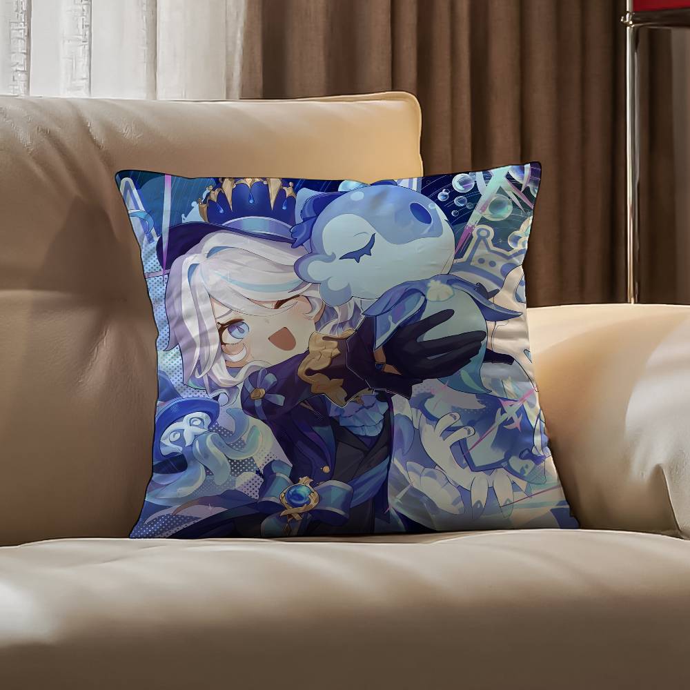 Genshin Impact Furina Anime Pillow Case Anti-dustmite Pillowcase Invisible Zipper Silky Short Plush Sofa Cushion Cover