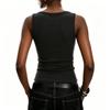 Women Sleeveless Tank Top Pullover Ribbed Knit Casual Summer Vest with Metal Ring Studded Detail Slim Fit