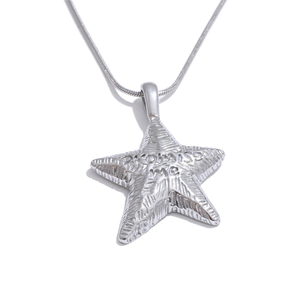 

Yhpup 80cm Stainless Steel “Promise Me” Cast Star Long Necklace 316L Pendant Waterproof High Quality Sweater Bib Chain Jewelry
