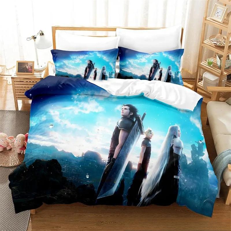 3D Print Game Crisis Core Final Fantasy VII Bed Set Quilt Cover Pillowcase,King Queen Twin Size Boys Girls Adults Bedding Set