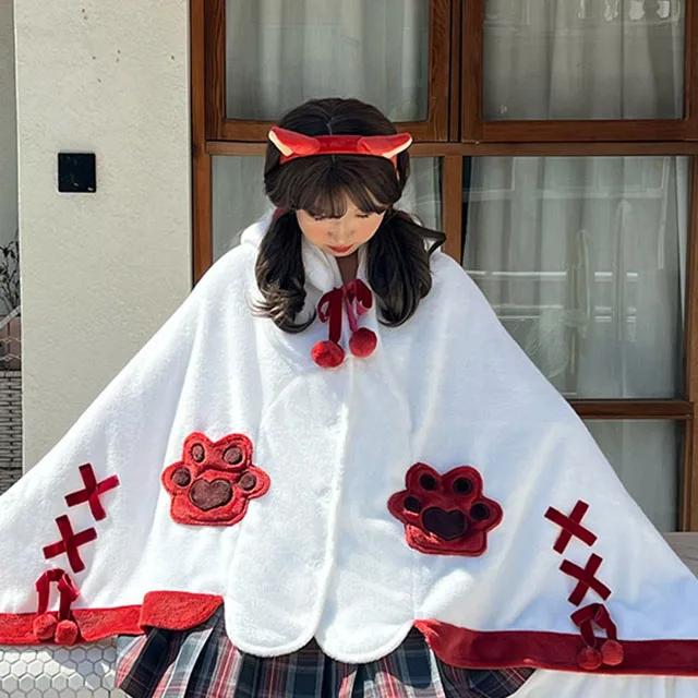 

Kawaii Cartoon Bat Y2k Blanket Plush Pijamas Anime Plain Costume Halloween Plain For Adults Winter Ponchos Women Hooded Cape One Size