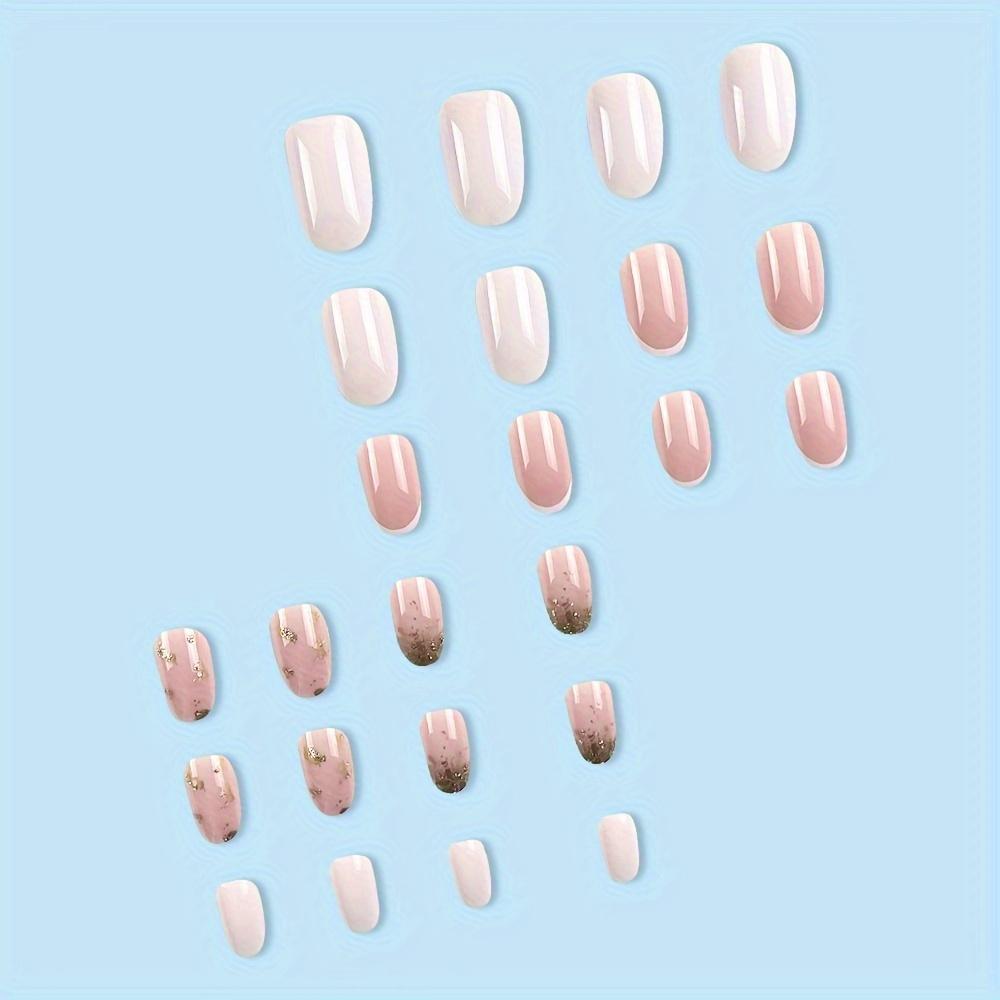 24pcs Medium Oval Press On Nails Golden Glitter With Design White French Style Fake Nails Glossy Artificial Finger Manicure False Nails